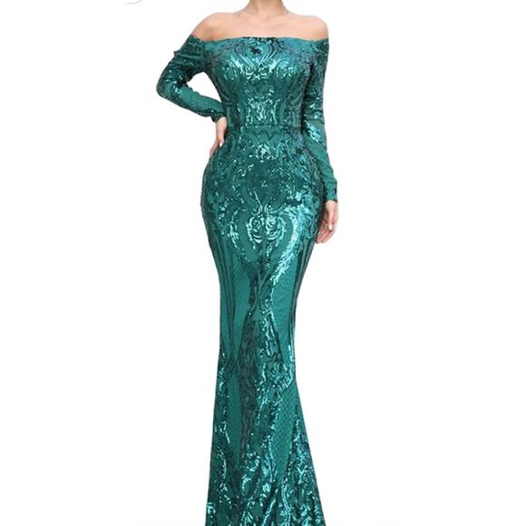 Miss ord Amazon Boutique XL emerald green sequence dress mermaid formal gala - Picture 3 of 11